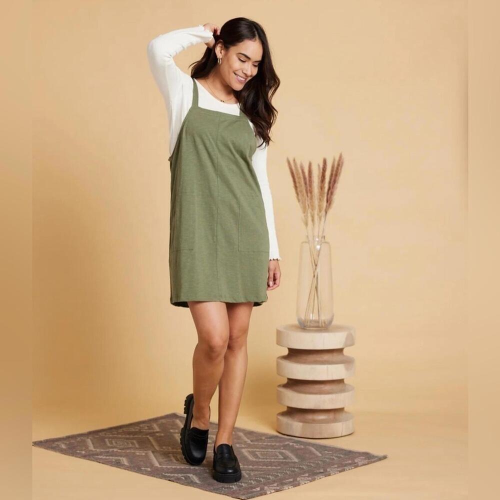 NWT Known Supply S 100% Organic Cotton Racerback Macy Army Green Dress Jumper